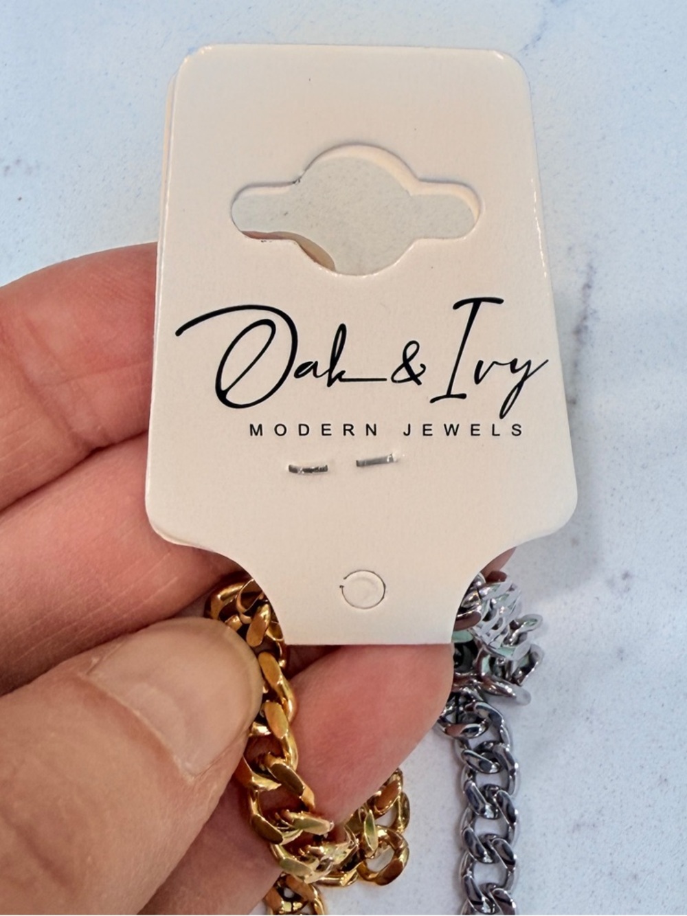 NWTOak & Ivy 16” Gold & Silver Two Color Chain Necklace With Pave Sparkley Clasp - Picture 2 of 5